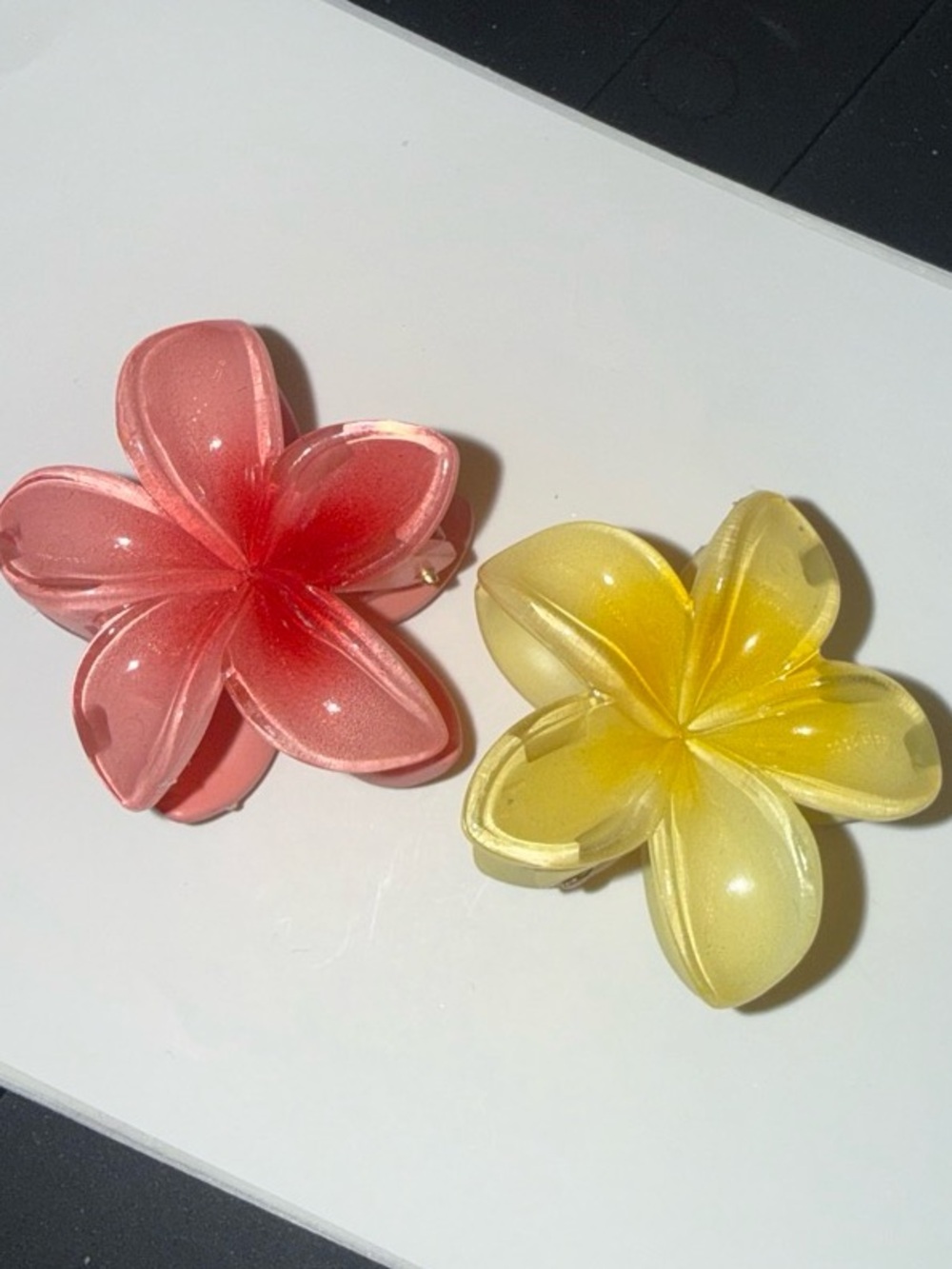 Floral Resin Hair Clips - Pink & Yellow